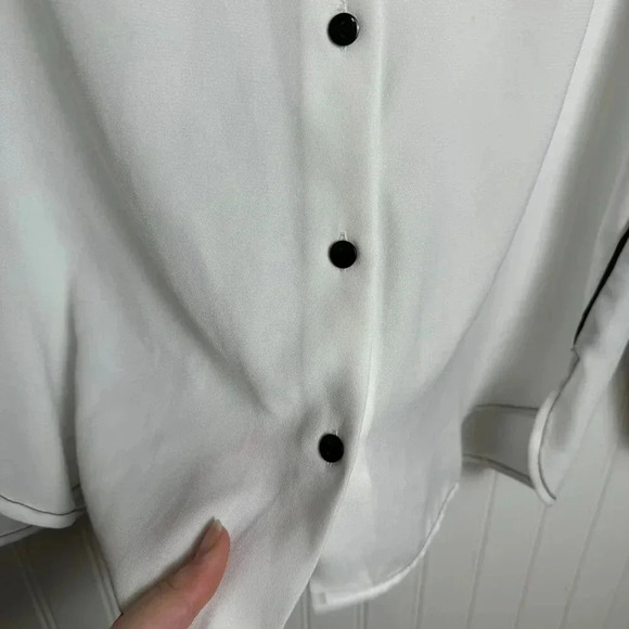 Hinson Wu white button front blouse contrast thread semi-sheer long sleeve H26 - Picture 5 of 6